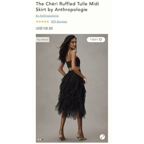 NWT Size XL-Anthro The Chéri Ruffled Tulle Midi Skirt Green Floral (NWT US$ 158) - Picture 13 of 15